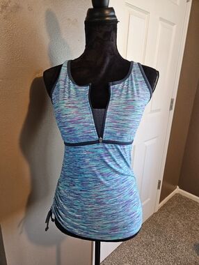 Blue Multicolor Athletic Zip-Front Tank